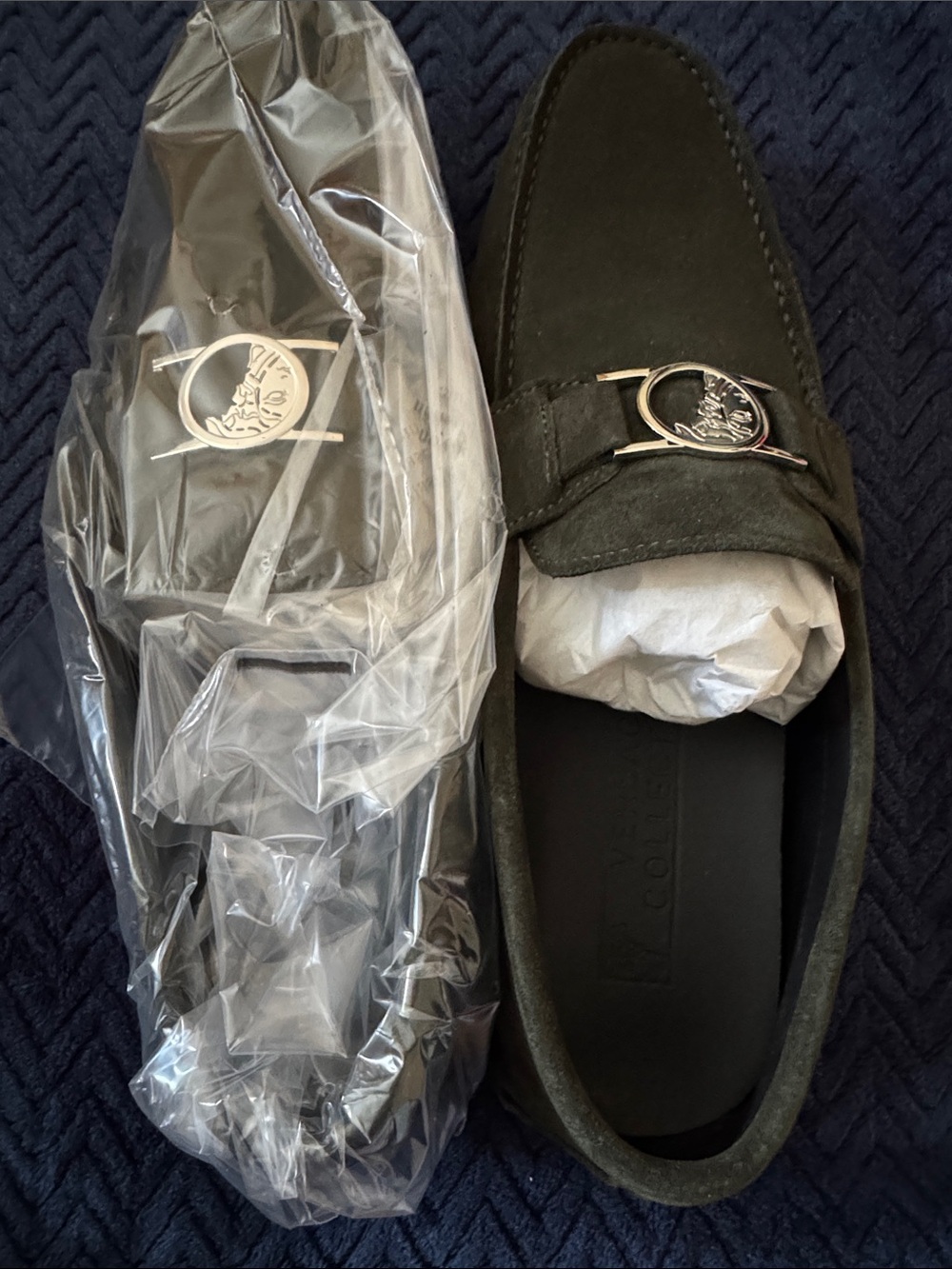NWT! Versace Men’s Olive Green Suede Bit Loafers